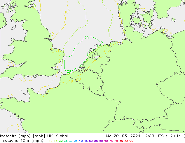 Isotachs (mph) UK-Global lun 20.05.2024 12 UTC