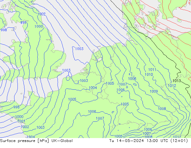 地面气压 UK-Global 星期二 14.05.2024 13 UTC
