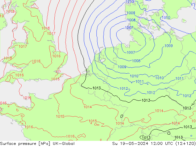 Luchtdruk (Grond) UK-Global zo 19.05.2024 12 UTC