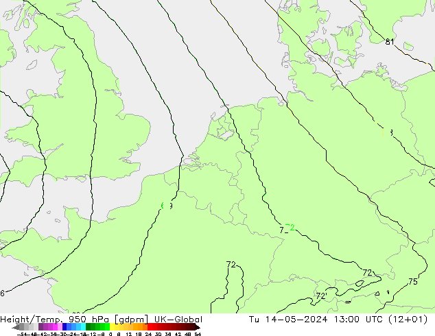 Geop./Temp. 950 hPa UK-Global mar 14.05.2024 13 UTC