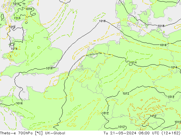 Theta-e 700hPa UK-Global mar 21.05.2024 06 UTC