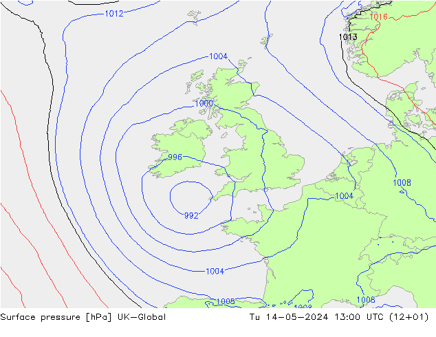 Atmosférický tlak UK-Global Út 14.05.2024 13 UTC