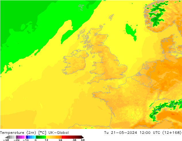 Sıcaklık Haritası (2m) UK-Global Sa 21.05.2024 12 UTC