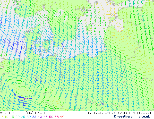Wind 850 hPa UK-Global Fr 17.05.2024 12 UTC