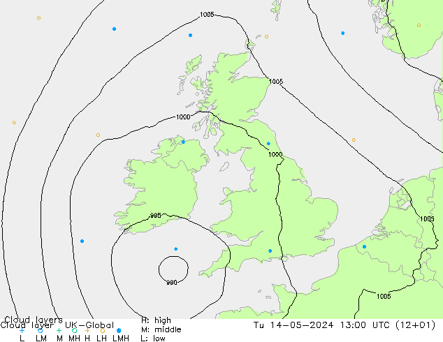 Cloud layer UK-Global Tu 14.05.2024 13 UTC