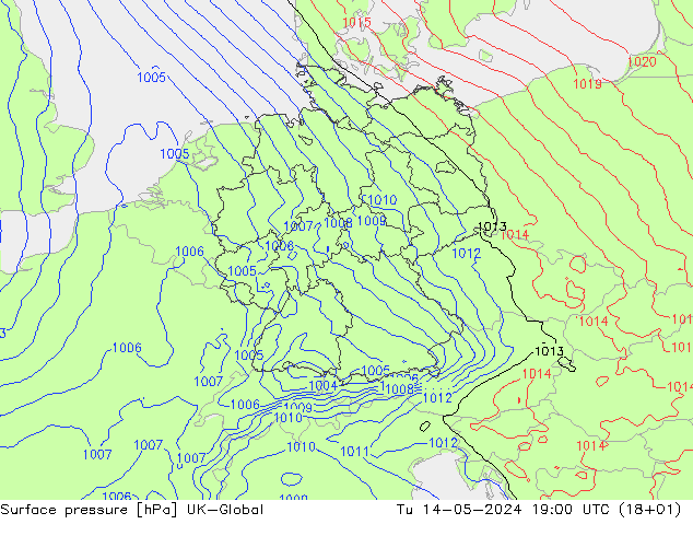 Pressione al suolo UK-Global mar 14.05.2024 19 UTC