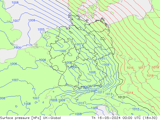 Atmosférický tlak UK-Global Čt 16.05.2024 00 UTC