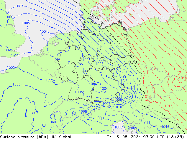 Atmosférický tlak UK-Global Čt 16.05.2024 03 UTC