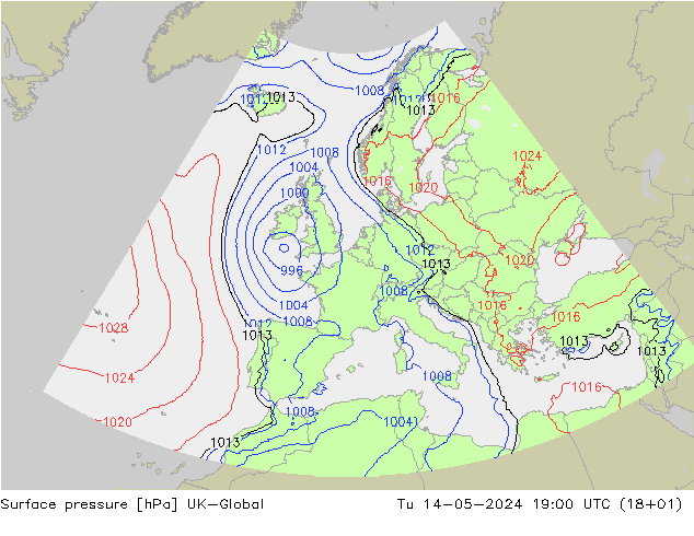 Presión superficial UK-Global mar 14.05.2024 19 UTC