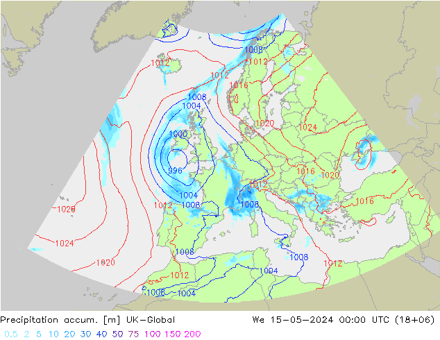 Precipitation accum. UK-Global We 15.05.2024 00 UTC