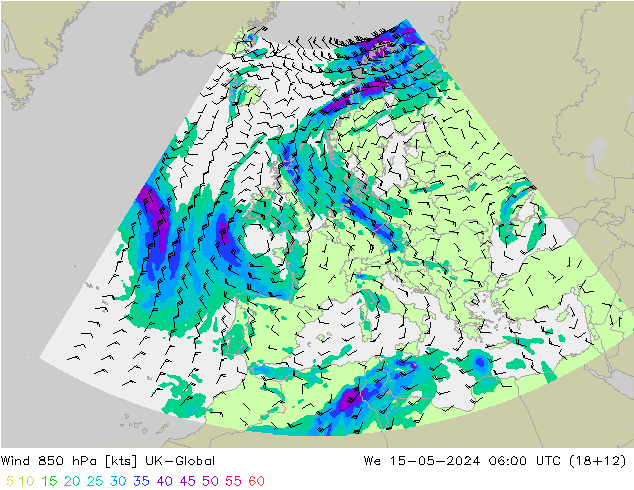 Rüzgar 850 hPa UK-Global Çar 15.05.2024 06 UTC