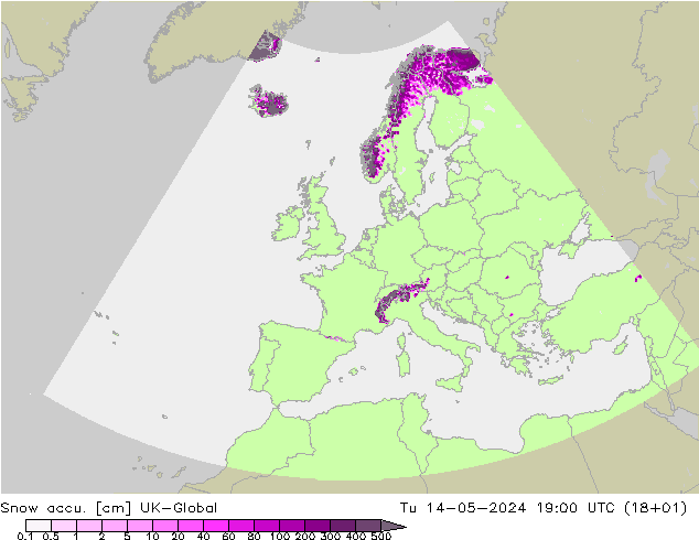 Snow accu. UK-Global mar 14.05.2024 19 UTC