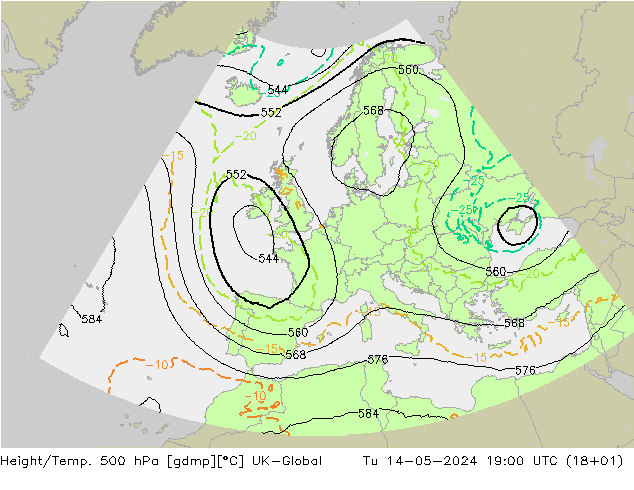 Geop./Temp. 500 hPa UK-Global mar 14.05.2024 19 UTC