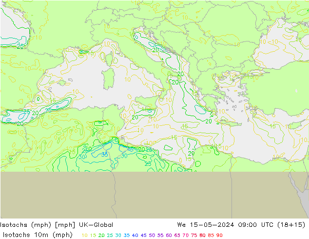 Isotachs (mph) UK-Global ср 15.05.2024 09 UTC