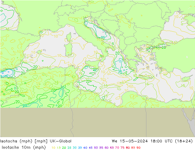Isotachs (mph) UK-Global We 15.05.2024 18 UTC