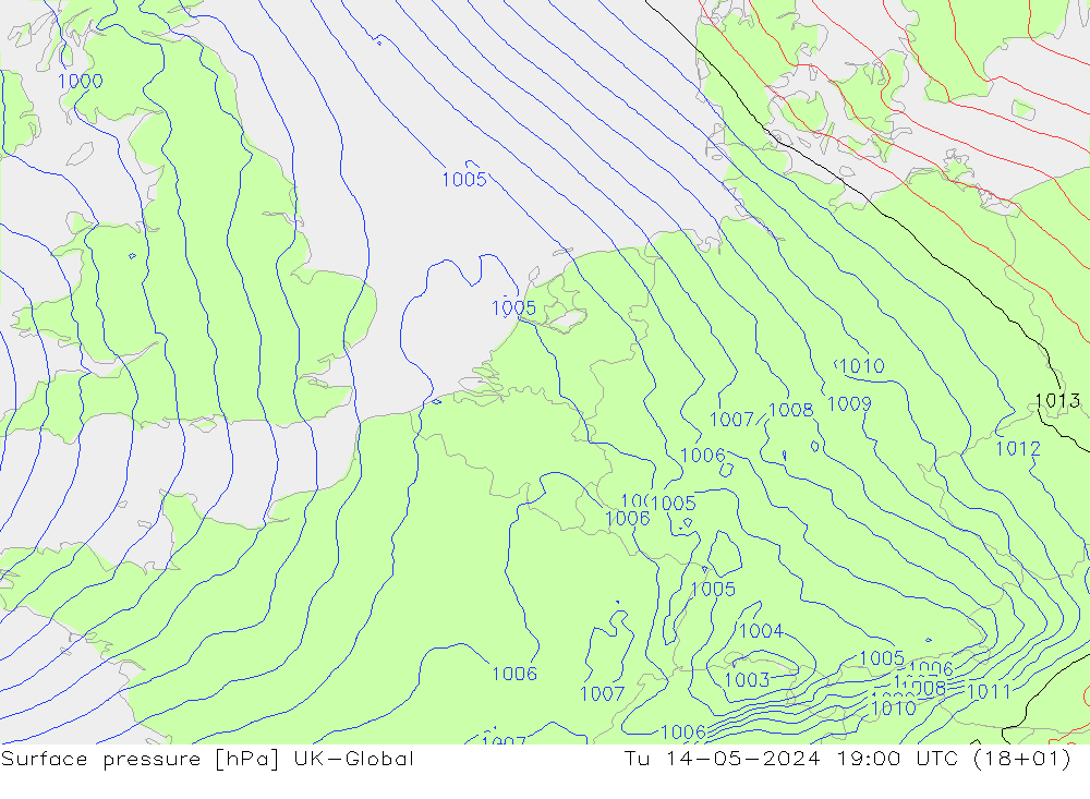 地面气压 UK-Global 星期二 14.05.2024 19 UTC