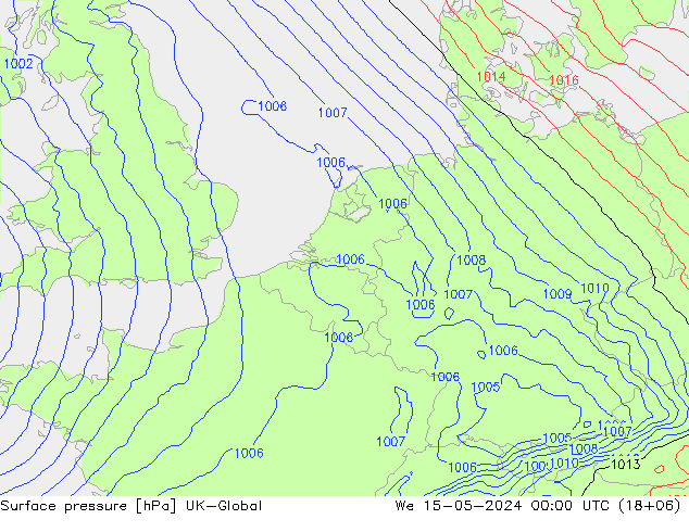 Presión superficial UK-Global mié 15.05.2024 00 UTC
