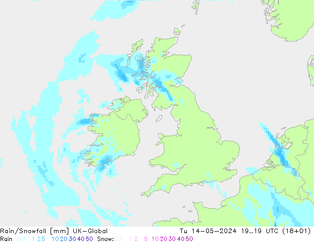 Regen/Sneeuwval UK-Global di 14.05.2024 19 UTC