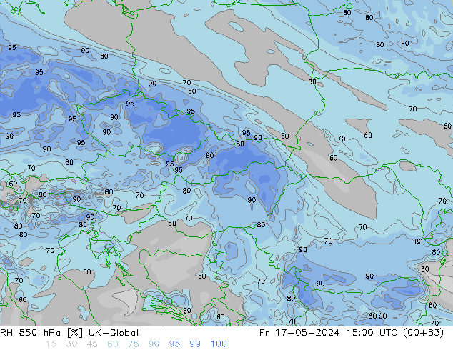 Humedad rel. 850hPa UK-Global vie 17.05.2024 15 UTC
