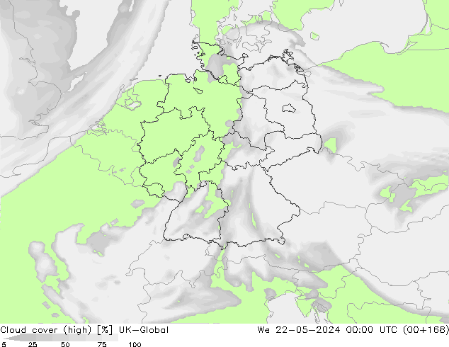zachmurzenie (wysokie) UK-Global śro. 22.05.2024 00 UTC