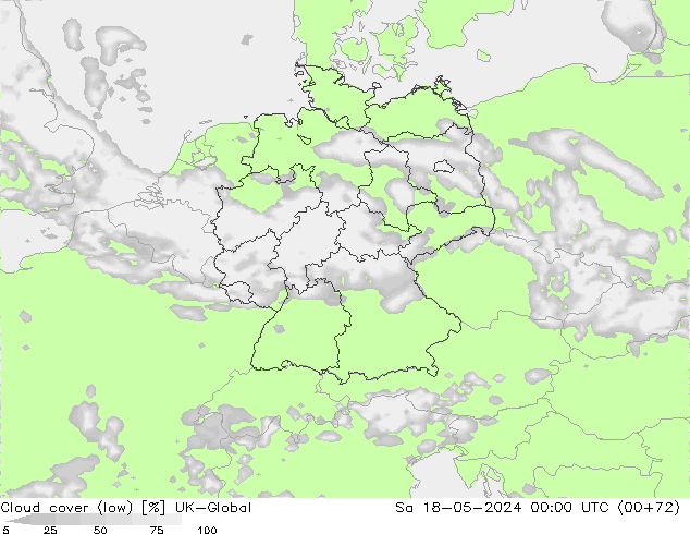 zachmurzenie (niskie) UK-Global so. 18.05.2024 00 UTC