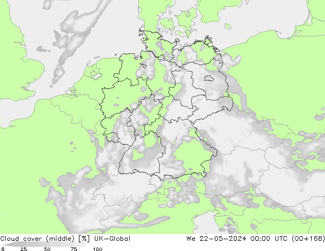 Bewolking (Middelb.) UK-Global wo 22.05.2024 00 UTC