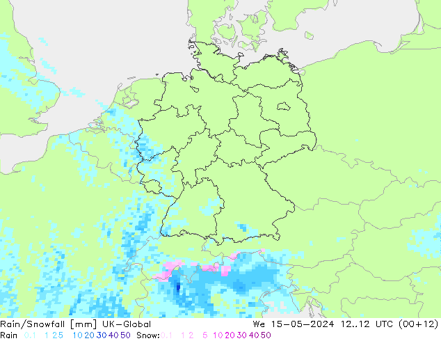 Rain/Snowfall UK-Global 星期三 15.05.2024 12 UTC