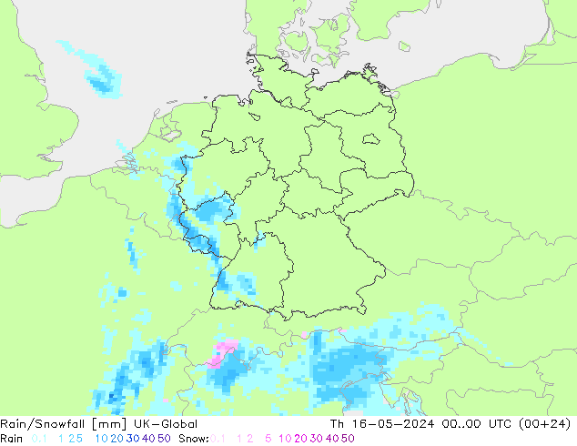 Regen/Sneeuwval UK-Global do 16.05.2024 00 UTC