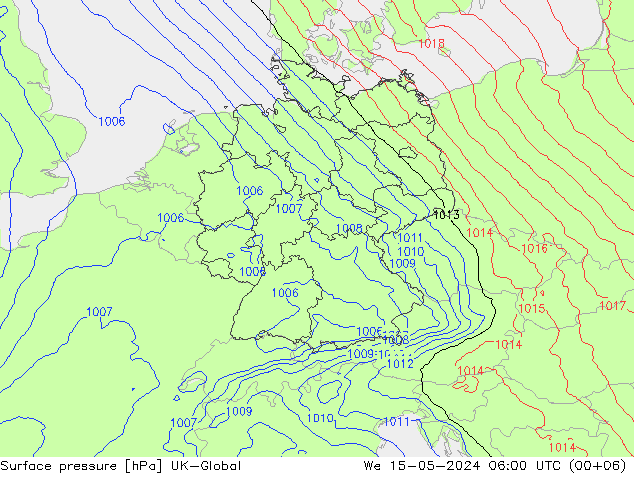 Presión superficial UK-Global mié 15.05.2024 06 UTC