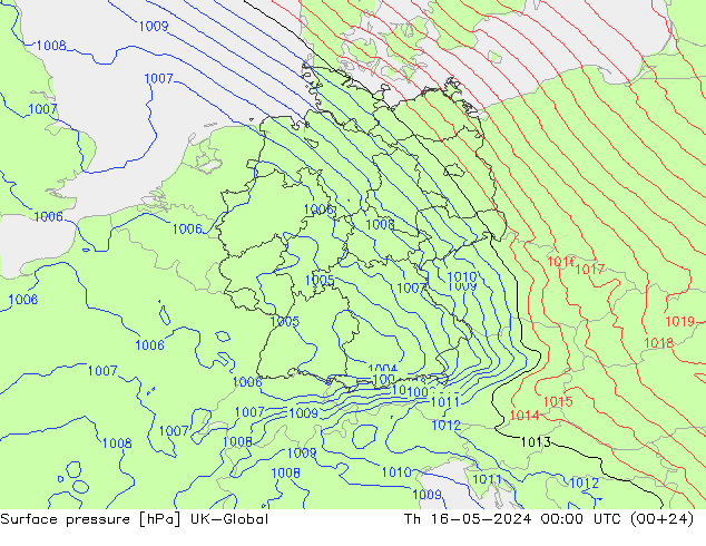 地面气压 UK-Global 星期四 16.05.2024 00 UTC