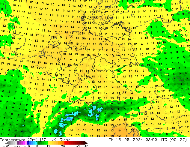 Temperature (2m) UK-Global Čt 16.05.2024 03 UTC