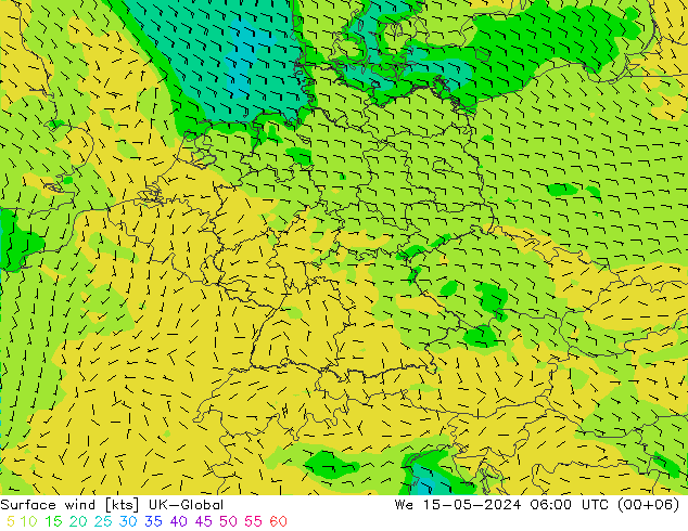 Surface wind UK-Global We 15.05.2024 06 UTC