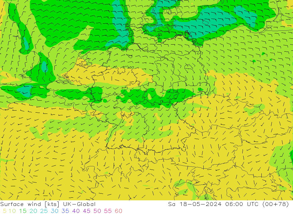 Surface wind UK-Global Sa 18.05.2024 06 UTC