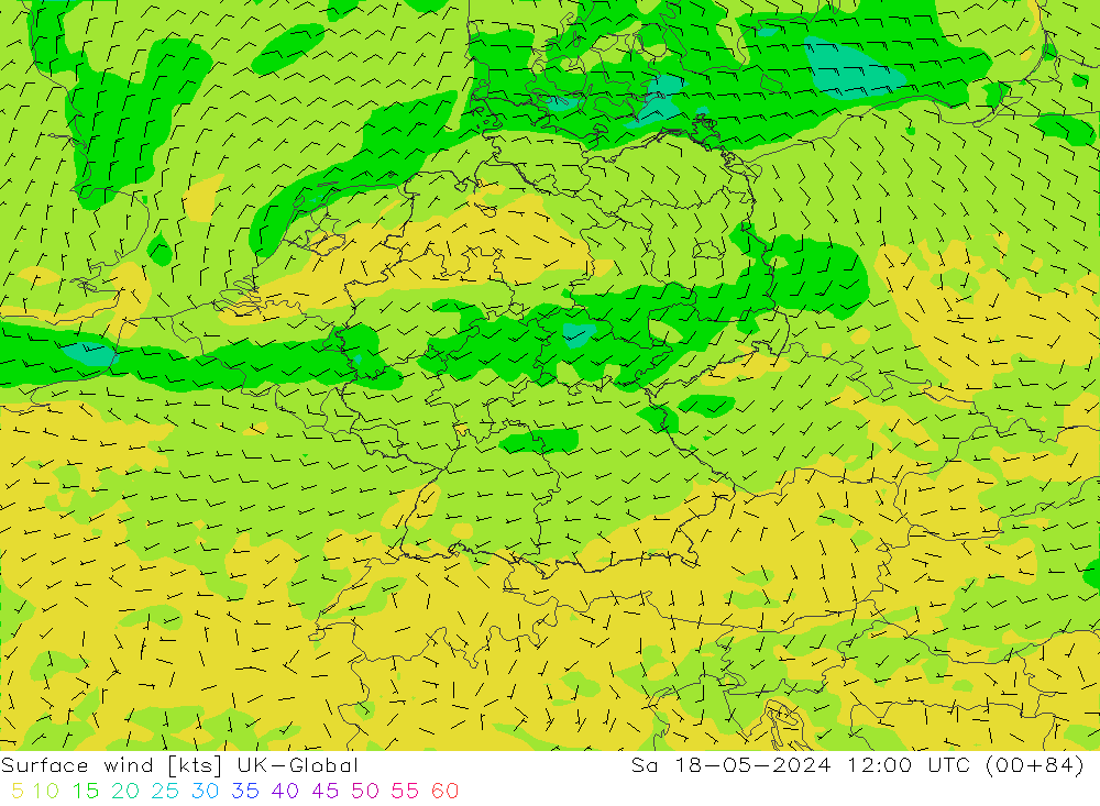 wiatr 10 m UK-Global so. 18.05.2024 12 UTC