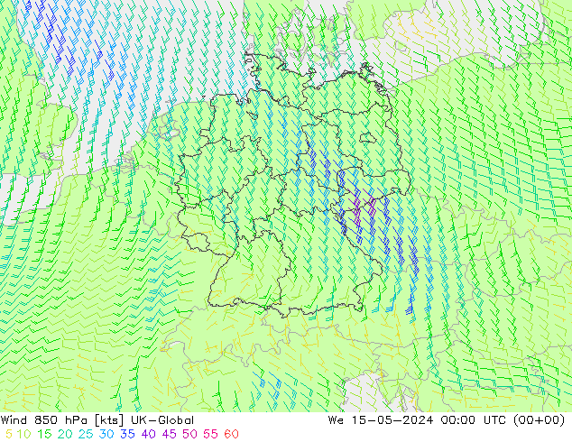 风 850 hPa UK-Global 星期三 15.05.2024 00 UTC