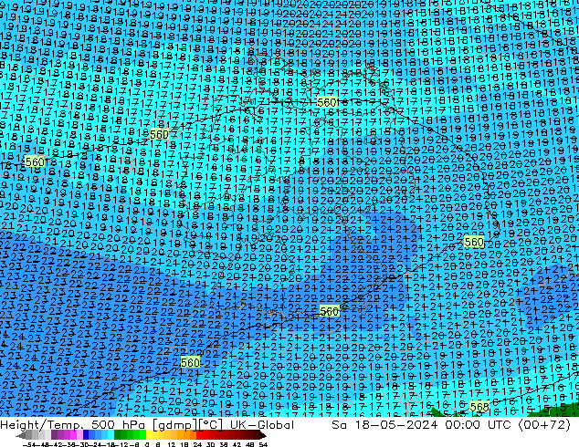 Height/Temp. 500 hPa UK-Global so. 18.05.2024 00 UTC