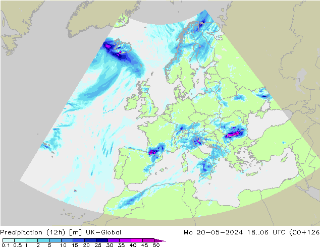 Precipitation (12h) UK-Global Mo 20.05.2024 06 UTC