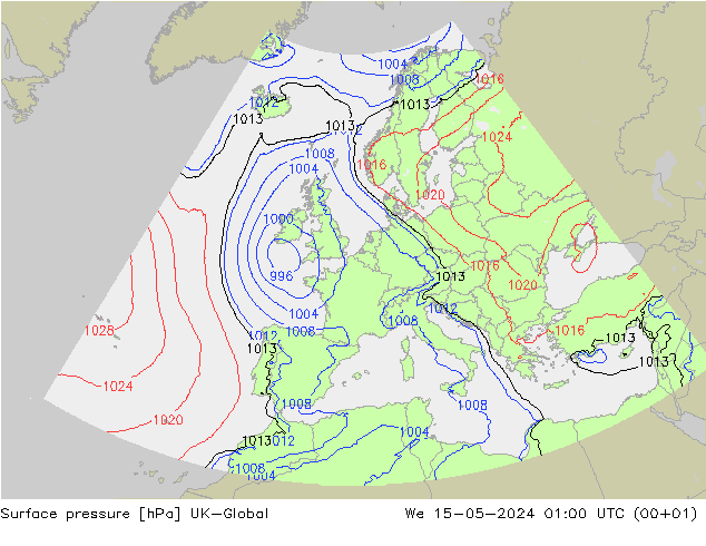 Presión superficial UK-Global mié 15.05.2024 01 UTC