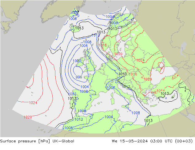 地面气压 UK-Global 星期三 15.05.2024 03 UTC