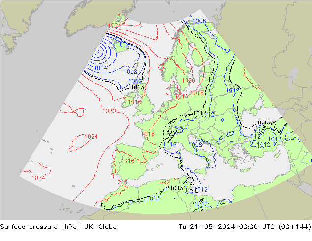 Surface pressure UK-Global Tu 21.05.2024 00 UTC