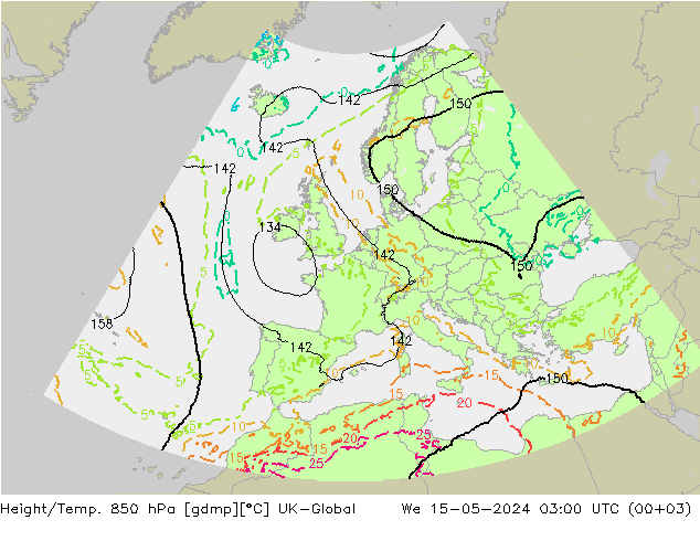 Yükseklik/Sıc. 850 hPa UK-Global Çar 15.05.2024 03 UTC