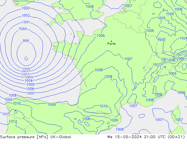 pression de l'air UK-Global mer 15.05.2024 21 UTC