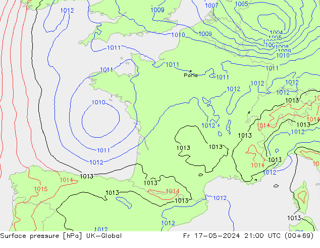 Pressione al suolo UK-Global ven 17.05.2024 21 UTC