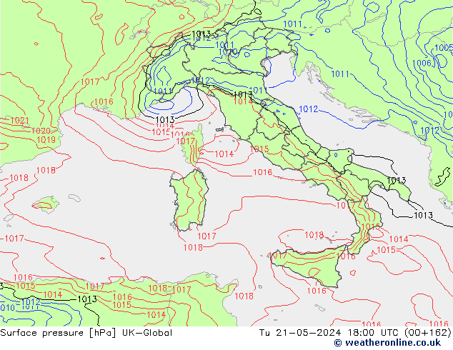 Pressione al suolo UK-Global mar 21.05.2024 18 UTC