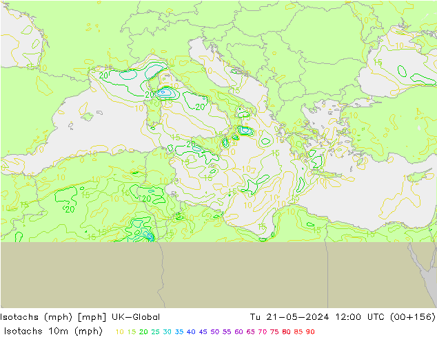 Isotachs (mph) UK-Global mar 21.05.2024 12 UTC
