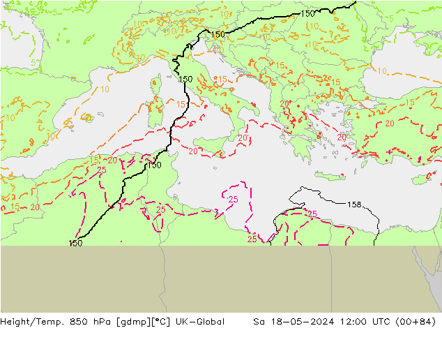 Height/Temp. 850 hPa UK-Global Sa 18.05.2024 12 UTC