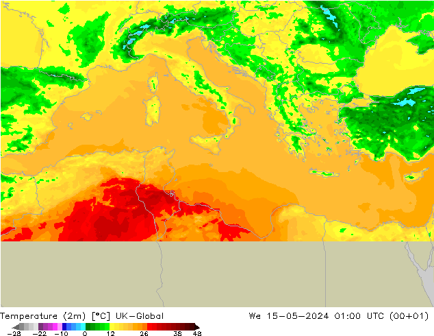 température (2m) UK-Global mer 15.05.2024 01 UTC
