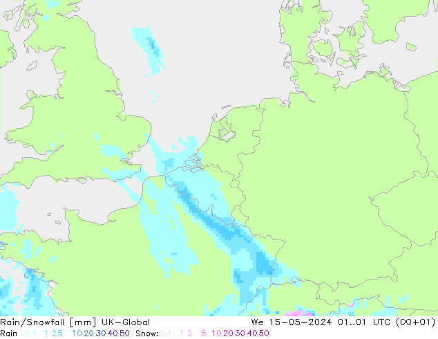 Rain/Snowfall UK-Global 星期三 15.05.2024 01 UTC