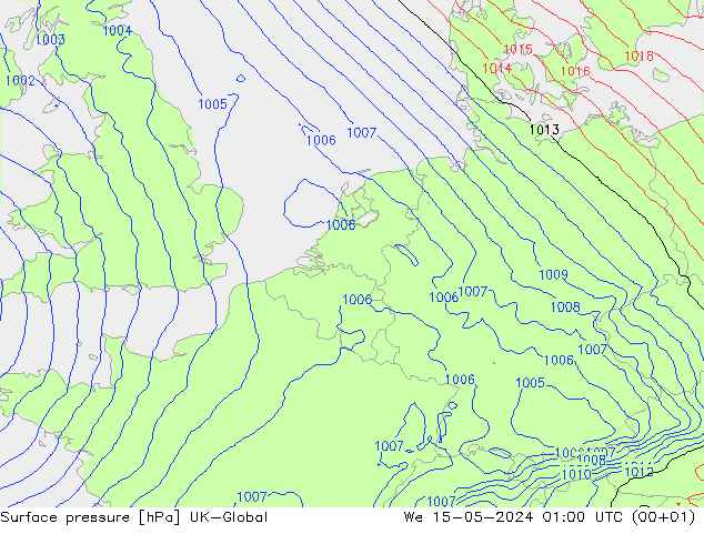 地面气压 UK-Global 星期三 15.05.2024 01 UTC
