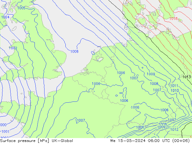 地面气压 UK-Global 星期三 15.05.2024 06 UTC
